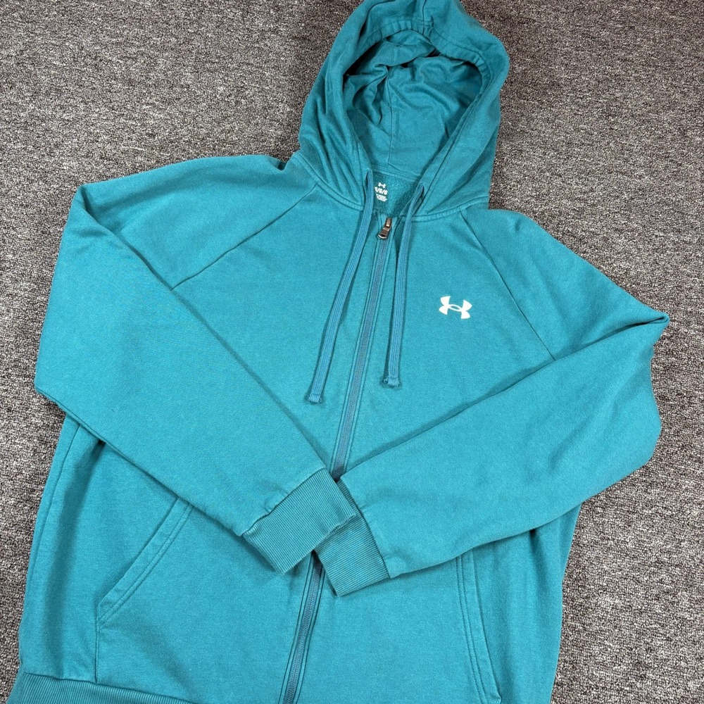 Under Armour Full Zip Hoodie Mens Large Teal Blue Fleece Raglan Sweatshirt